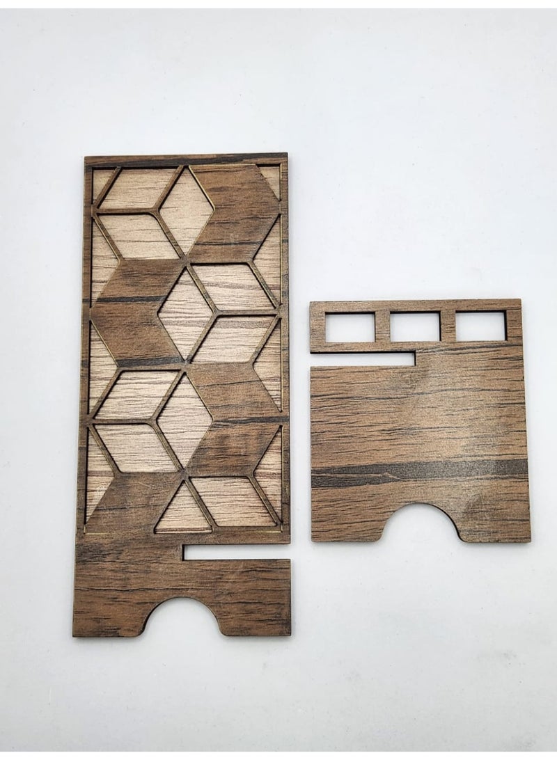 Kipfy Wooden Geometric Phone Stand Large– Modern Rustic Desk Holder for Mobile Phones Mobile Holder, Desk Display & Charging Dock Mobile phone stand – suitable for watching videos, video calls, or hands-free use - Image 3